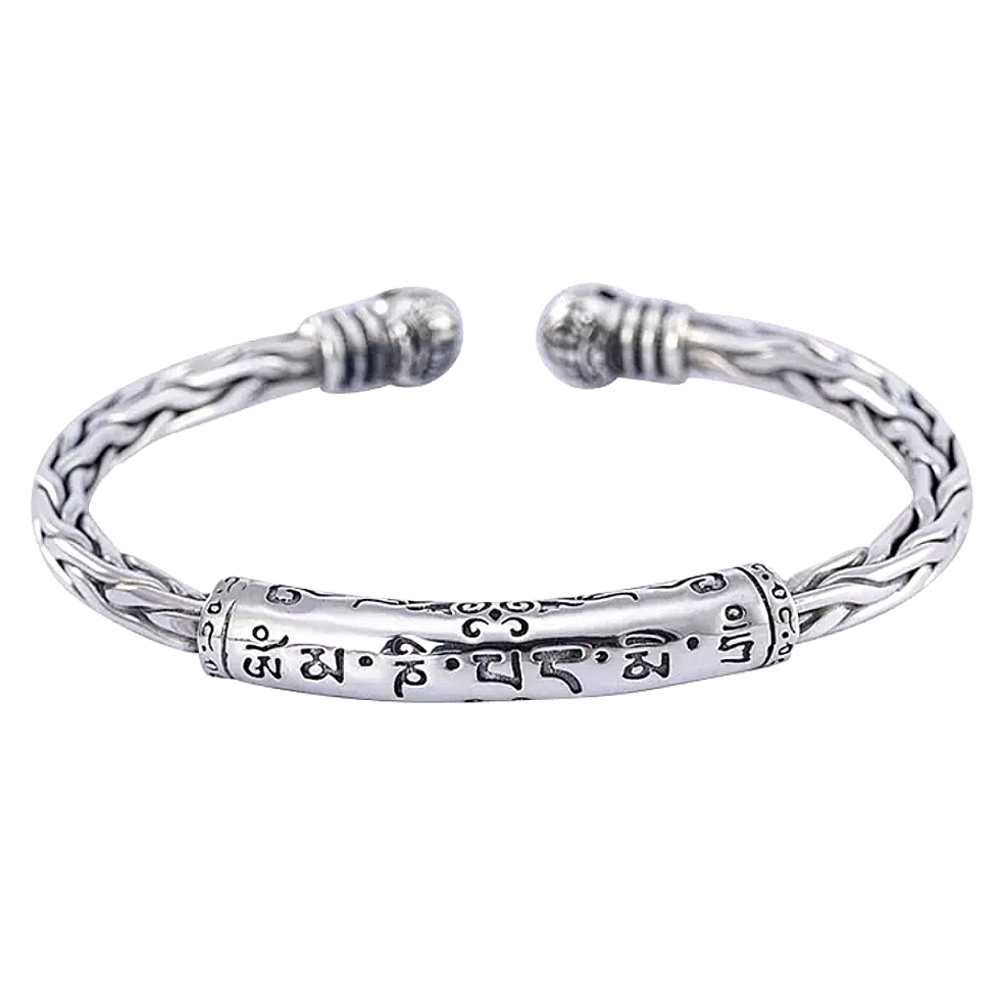 Sterling Silver Tibetan Buddhist Vintage Chinese Cuff Bangle Bracelet